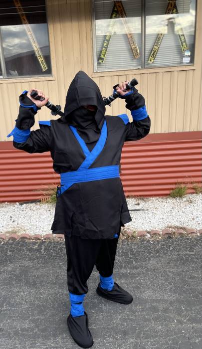 Adult blue ninja costume Short blonde hair anal