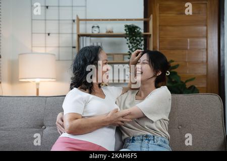 Asian mother daughter lesbian Stitch pajamas adults