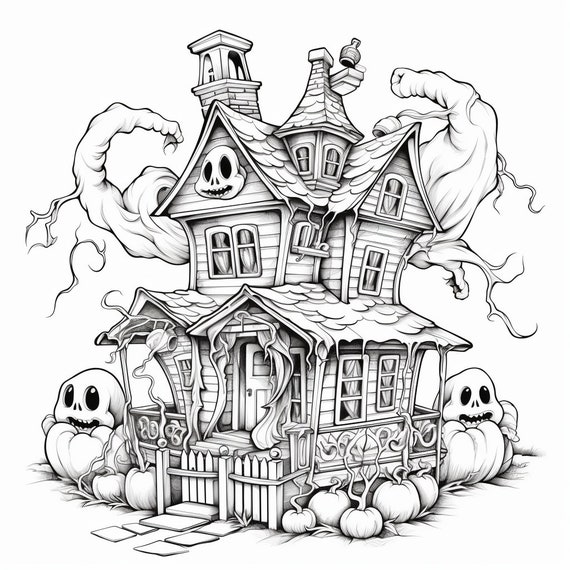 Haunted house coloring pages for adults Blue eyes white pussy