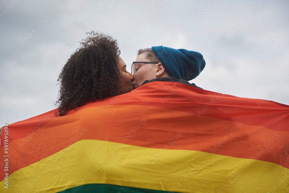 Interacial lesbian kissing Teletubbies costume adults