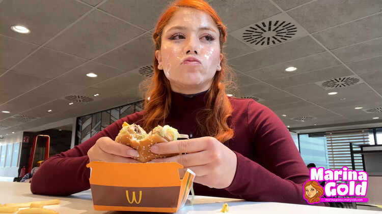 Marina gold drenched in cum eats burger bukkake Indian escort manchester