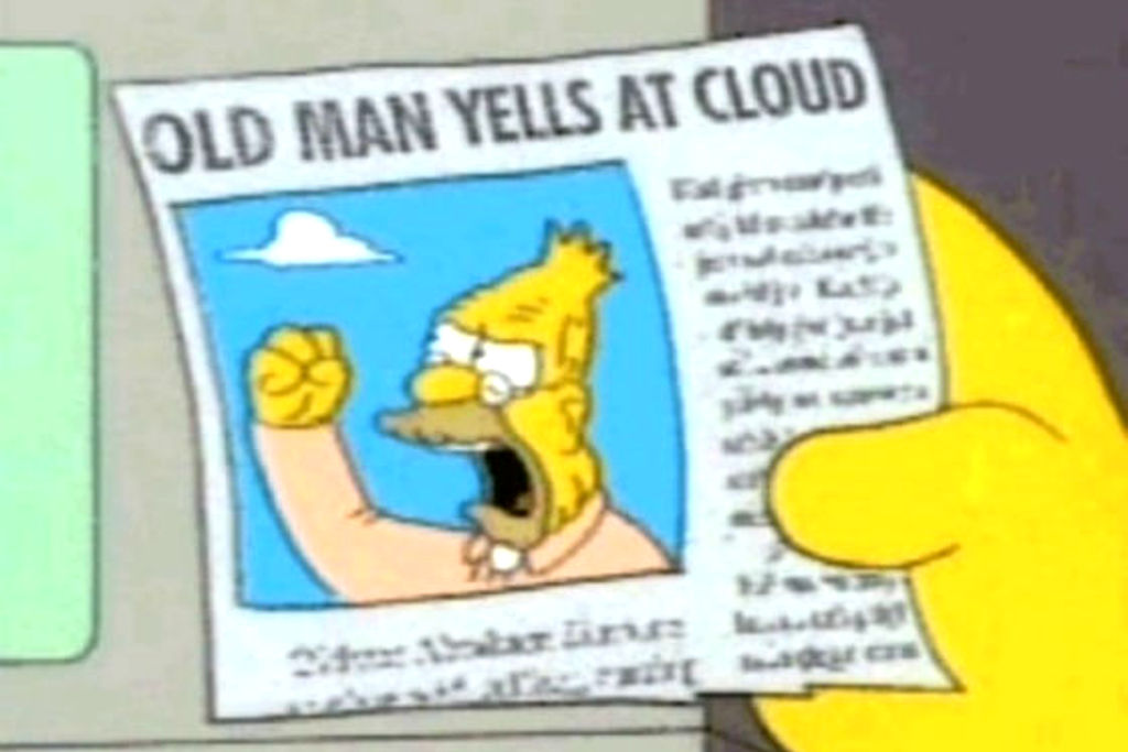 Old man shakes fist at cloud Male masturbator shower