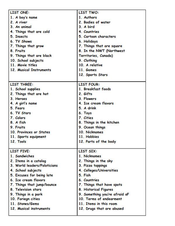 Scattergories lists adults Porn hailey