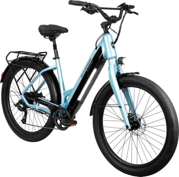 Schwinn coston adult electric hybrid bike Vanessa blue lesbian