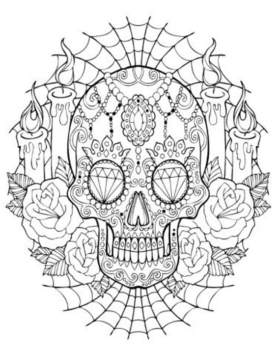 Skull coloring pages for adults printable Halloween double penetration