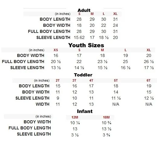 Youth to adults size chart Club fisting